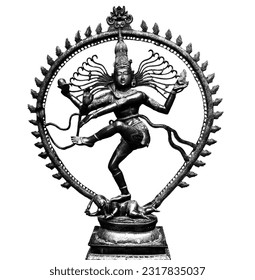 Bronze statue of indian hindu god Shiva (Nataraja) of Dancing form isolated on white background.Lord shiva is creator and destroyer.Selective focus