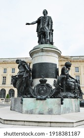 A Bronze Statue Of King Louis XV At Place Royale, Reims, France. 