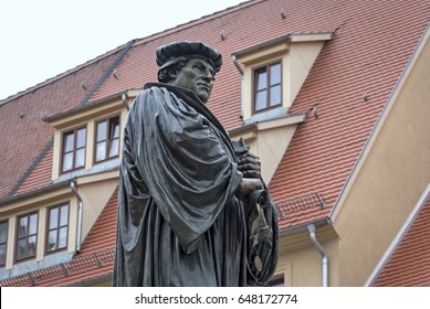 Bronze statue of  Luther in Eisleben. It is the birthplace of the reformer. Sculpture was created 1883 by Rudolf Siemering. He (1835-1905) was a German sculptor known in Germany and the United States.