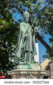 Bronze Statue Of Pope Innocent XI With Tiara And Staff. Budapest, Hungary.