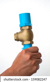 Bronze Swing Check Valve And Pvc Pipe Connection On Hand.