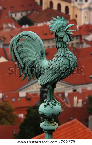 Bronze weathercock at the roof of St Vitus' Cathedral at Prague Castle, Czech Republic