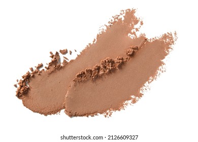 Bronzer, brown eye shadow, face powder swatch. Nude color makeup texture. Crushed eyeshadow isolated on white background