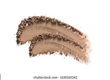 Bronzer, Brown Eyeshadow Makeup Swatch Smear Smudge Isolated On White Background. Nude Make-up Powder Texture. Bronze Color Eye Shadow Strokes. Natural Shade Beauty Product Smudged