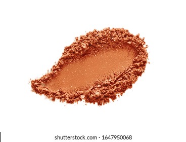 Bronzer, Brown Red Eye Shadow With Glitter Swatch Smear Smudge Isolated On White. Makeup Face Powder Texture. Bronze Color Eyeshadow Stroke. Beauty Product Macro Photography