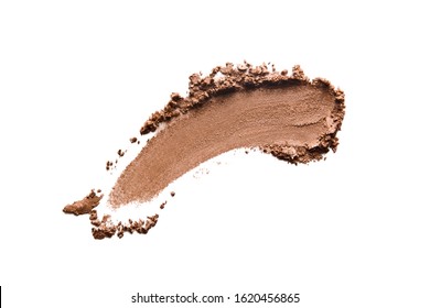 Bronzer, eye shadow swatch smear smudge isolated on white background. Brown makeup powder texture. Nude crushed eye shadow stroke. Bronze color beauty product smudged