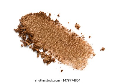 Bronzer Or Eyeshadow Swatch. Crashed Brown Shimmer Face Powder Texture. Nude Eye Shadow Smudge Isolated On White Background