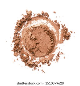 Bronzer Or Eyeshadow Swatch. Crashed Brown Color Shimmer Face Powder Texture. Nude Eye Shadow Smudge Isolated On White Background