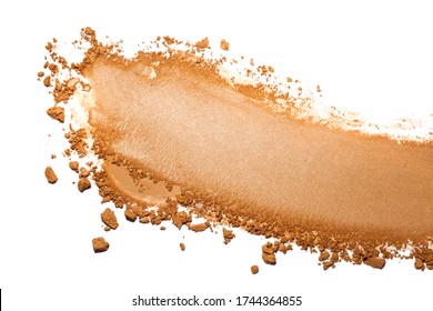 Bronzer Or Eyeshadow Swatch. Crashed Brown Shimmer Face Powder Texture. Nude Eye Shadow Smudge Isolated On White Background