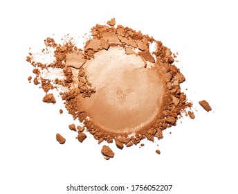 Bronzer Or Eyeshadow Swatch. Crashed Brown Shimmer Face Powder Texture. Nude Eye Shadow Smudge Isolated On White Background