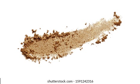 Bronzer Swatch. Brown Eyeshadow, Shimmer Face Powder Texture. Bronze Color Makeup Smear Isolated On White Background