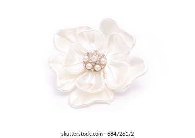 Brooch Flower With Pearls Isolated On White