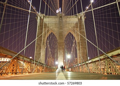 Brooklyn Bridge Arch At Night