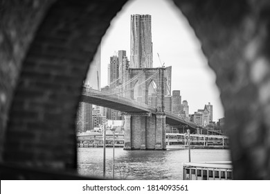 Brooklyn Bridge Black And White Through An Arch From Brooklyn