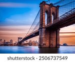 Brooklyn Bridge at dusk viewed from Manhattan