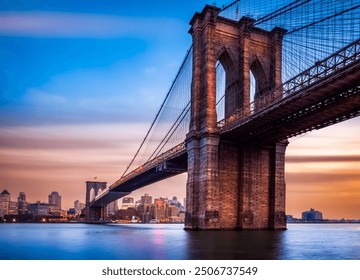 Brooklyn Bridge at dusk viewed from Manhattan - Powered by Shutterstock