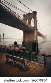 Brooklyn Bridge In A Foggy Day In Downtown Manhattan