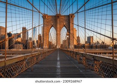 The Brooklyn bridge lighten by strong morning sunlight. - Powered by Shutterstock