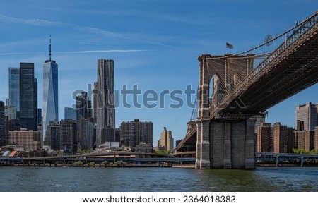 Brooklyn Bridge looking towards Manhattans South Street Seaport on a clear day