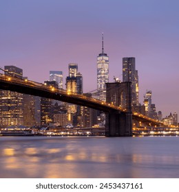 Brooklyn Bridge and Lower Manhattan skyline at dawn, New York City, New York, United States of America, North America - Powered by Shutterstock