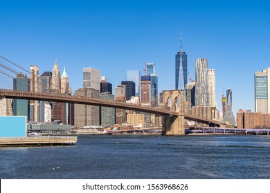 Brooklyn bridge with Lower Manhattan skyscrapers bulding for New York City in New York State NY , USA - Shutterstock ID 1563968626