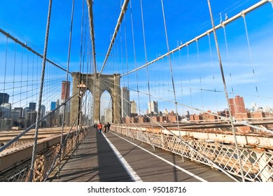 Brooklyn Bridge and Manhattan with blue sky