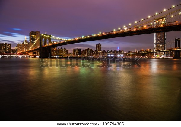 Brooklyn bridge and\
Manhattan night view  