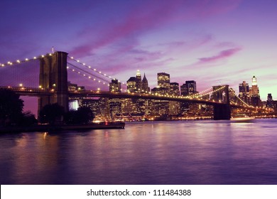 Brooklyn Bridge and Manhattan at sunset, New York - Powered by Shutterstock