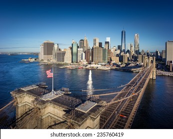 Brooklyn Bridge In New York City - Aerial View