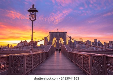 Brooklyn Bridge in New York City at sunrise