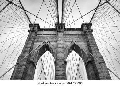 Brooklyn Bridge New York City close up architectural detail in timeless black and white