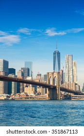 Brooklyn Bridge In New York On A Sunny Day.