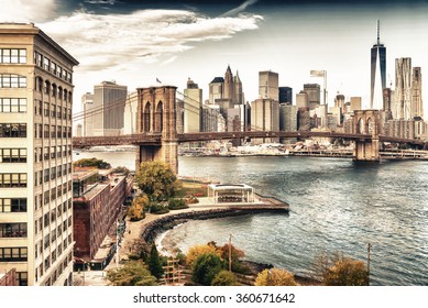 Brooklyn Bridge In New York On A Sunny Day.