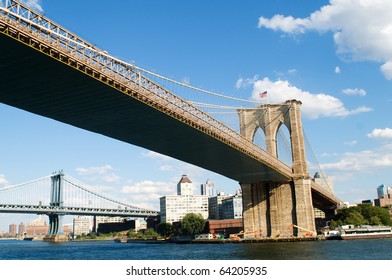 Brooklyn Bridge In New York On Bright Summer Day