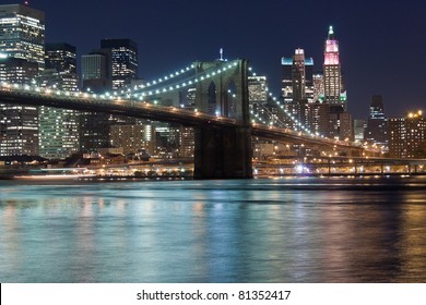 Brooklyn Bridge at night viewed from Fulton ferry state park
