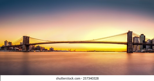 Brooklyn Bridge Panorama At Sunset