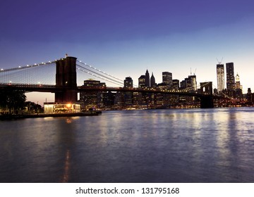 Brooklyn Bridge And Skyline At Night