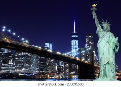 Brooklyn Bridge Statue Liberty Night New Stock Photo 203031583 ...