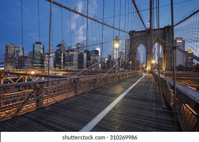 Brooklyn Bridge At Sunrise, New York.