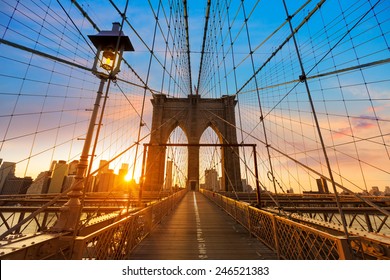 Brooklyn Bridge Sunset New York Manhattan Skyline NY NYC USA