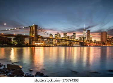 Brooklyn Bridge With Sunset From Brooklyn Bridge Park