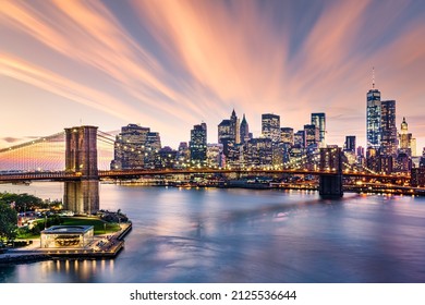 Brooklyn Bridge at sunset viewed from Brooklyn Bridge Park at sunset - Powered by Shutterstock