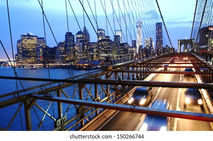 Brooklyn Bridge Traffic At Night, Close Up