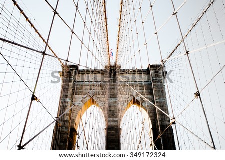 Brooklyn Bridge with USA flag