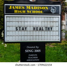 BROOKLYN, NEW YORK - APRIL 18, 2020: James Madison High School Closed In Brooklyn, NY After New York City Closed Down The Public School System To Stop The Spread Of The Coronavirus (COVID-19)