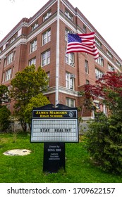 BROOKLYN, NEW YORK - APRIL 18, 2020: James Madison High School Closed In Brooklyn, NY After New York City Closed Down The Public School System To Stop The Spread Of The Coronavirus (COVID-19)