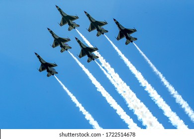 BROOKLYN, NEW YORK - APRIL 28, 2020: Air Force's Thunderbirds Flew Over New York City In A Salute To Health Care Workers, First Responders, And Other Essential Personnel During The Coronavirus COVID-1