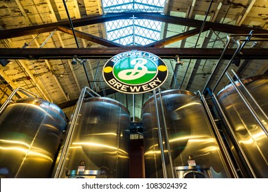 BROOKLYN, NEW YORK - CIRCA MARCH 2017: The Brooklyn Brewery in the Williamsburg neighborhood of Brooklyn, New York is a popular tourist attraction. The brewery brews many craft beer and gives tours.