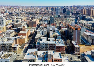 Brooklyn, New York - Feb 23, 2020: Aerial Skyline View Of The Williamsburg Neighborhood Of Brooklyn, New York.