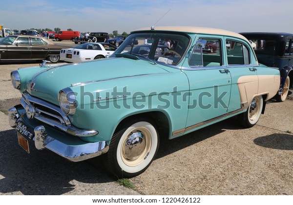 BROOKLYN, NEW YORK - JUNE 8, 2014: Historical GAZ\
M21 Volga produced in the Soviet Union on display at the Antique\
Automobile Association of Brooklyn Annual Spring Car Show in\
Brooklyn, New York